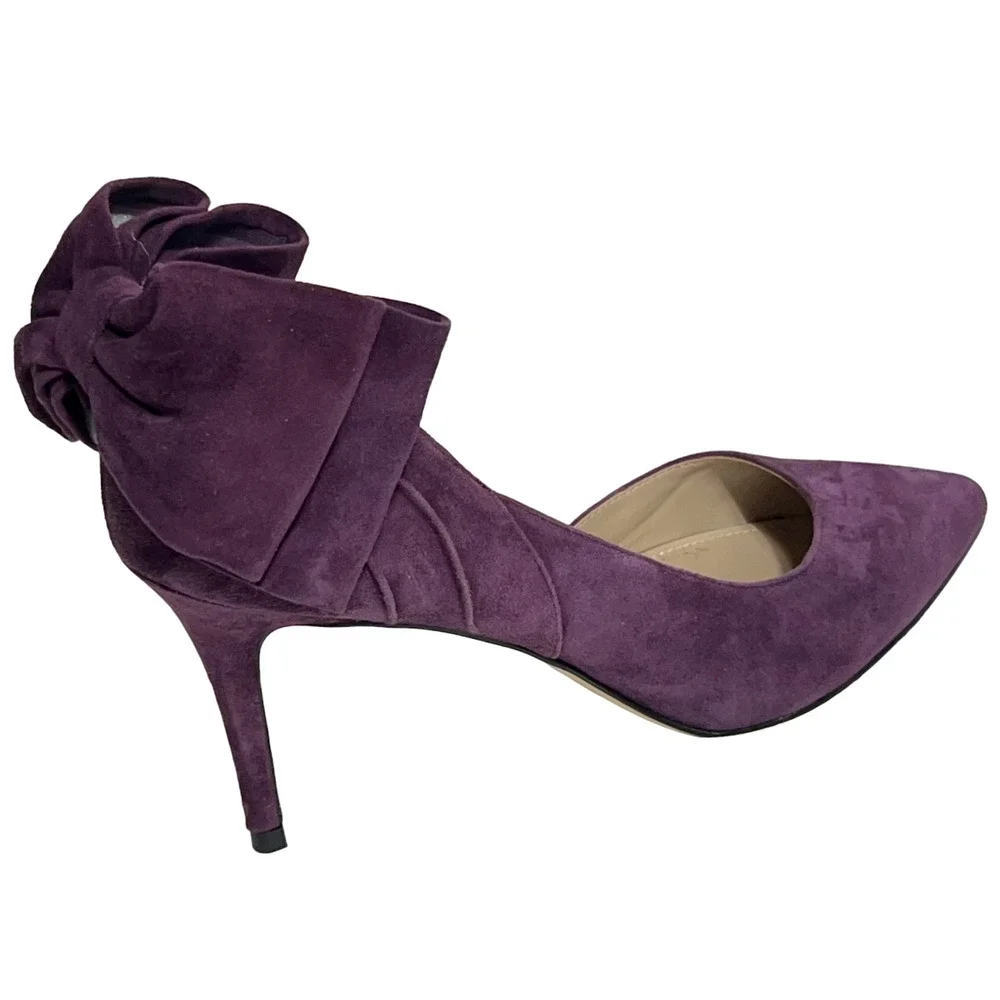 NEW WHITE HOUSE BLACK MARKET PURPLE CALLIE SUEDE BOW HIGH HEELS PUMPS SZ 9 - Picture 5 of 16